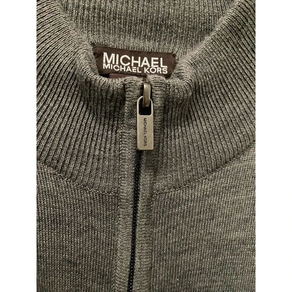 Michael Michael Kors Zip Up Sweater LARGE Mens Gray Knit Casual Winter Wear
